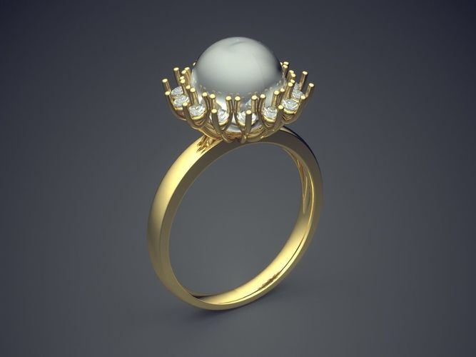 Luxurious Golden Engagement Pearl Ring 1261 3D print model