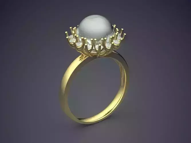 Luxurious Golden Engagement Pearl Ring 1261