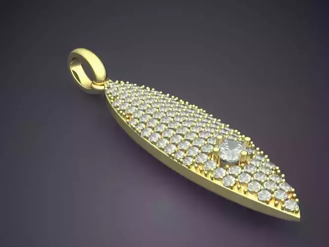 Leaf Shape Textured Pendant with Diamonds 1248