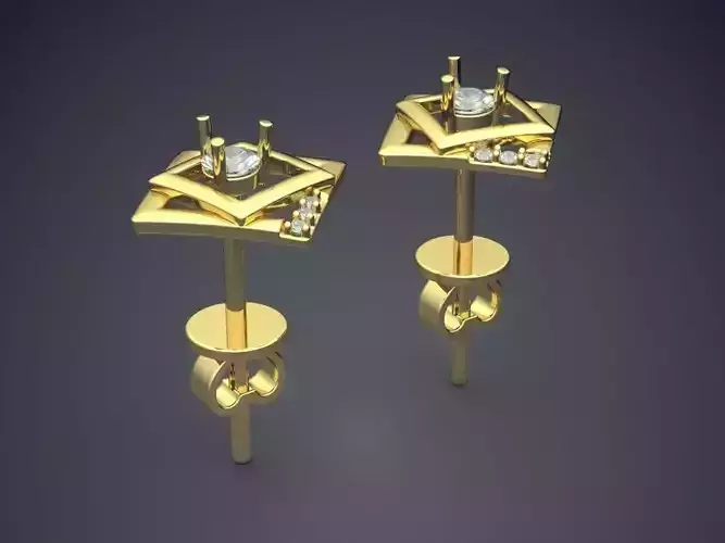 Detailed Square Diamond Earrings 1237