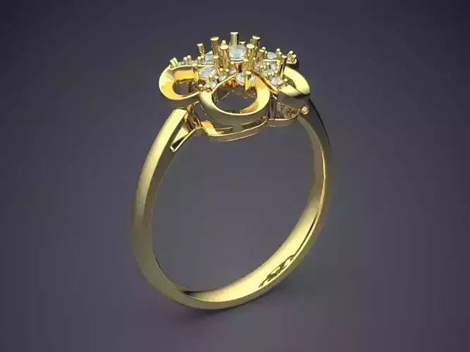 Minimal Flower-Shaped Ring With Diamonds 1232