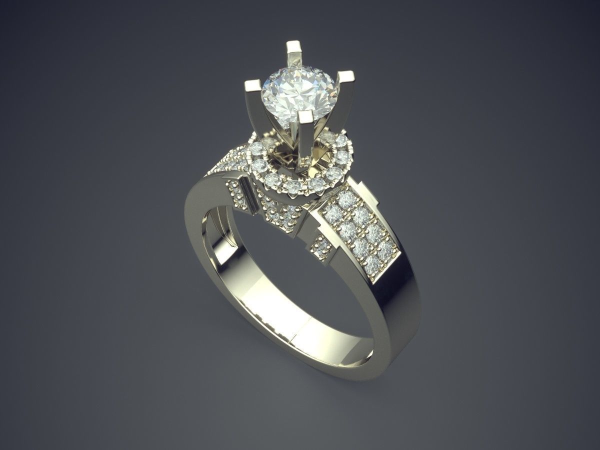 Fancy Extravagant Engagement Ring With Diamonds 1217 3D print model_1