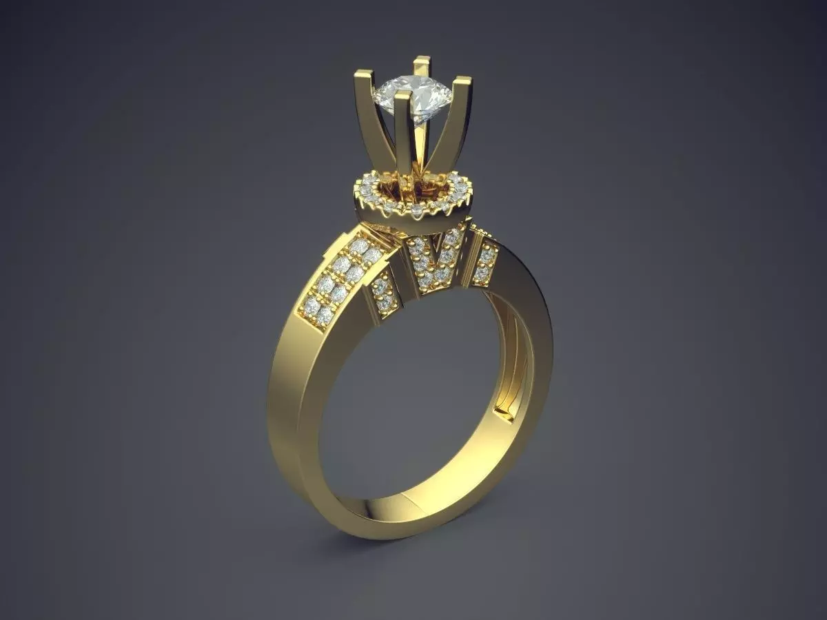 Fancy Extravagant Engagement Ring With Diamonds 1217 3D print model_0