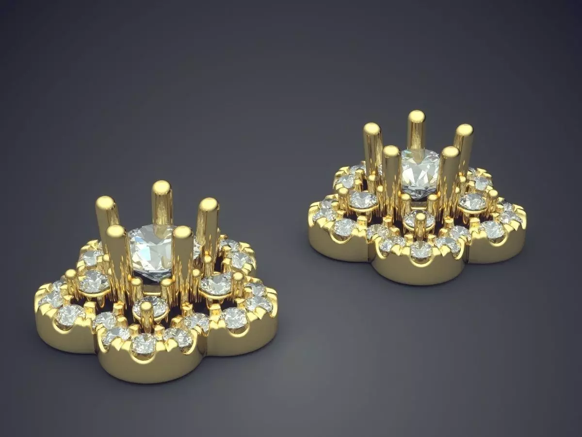 Flower Shaped Girly Earrings with Diamonds 1185 3D print model