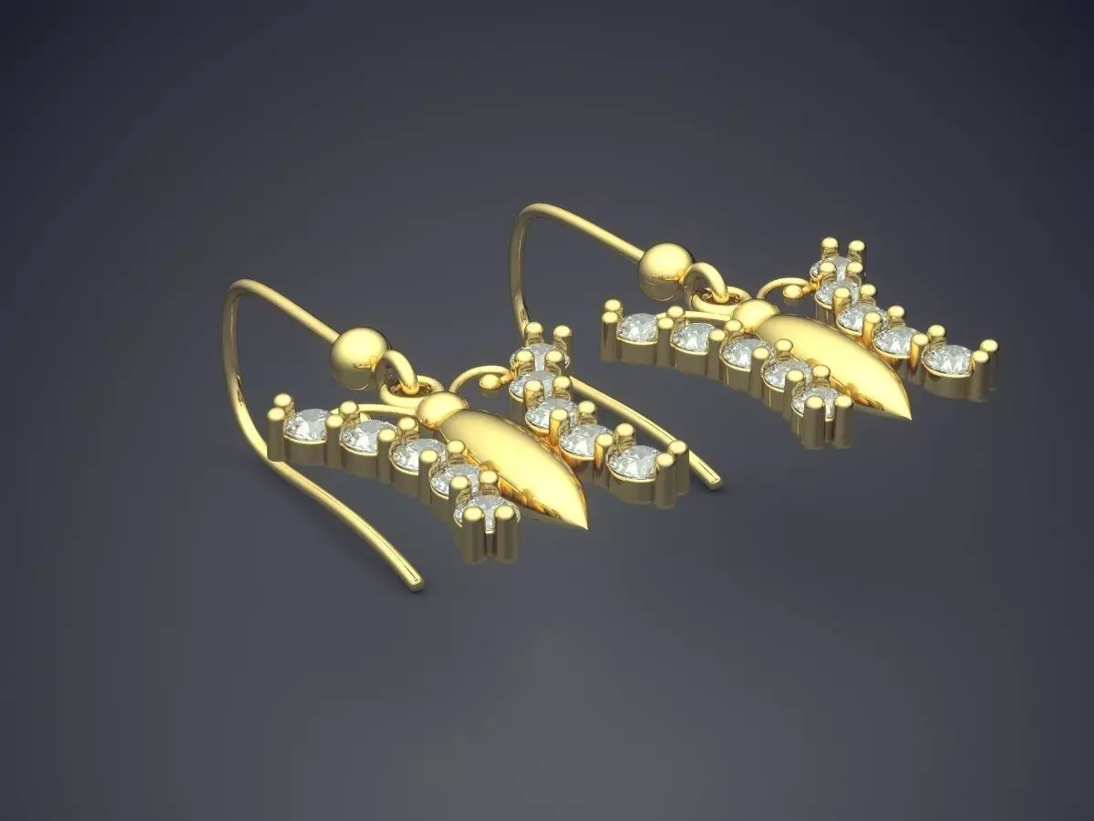 Girly Butterfly-Shape Earrings with Diamonds 1142 3D print model
