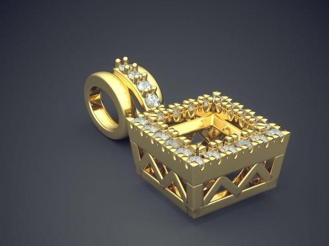 Impressive Minimal Square Pendant With Diamonds 1129 3D print model