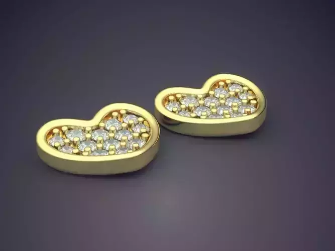 Heart Shaped Earring With Diamonds 1083 3D print model