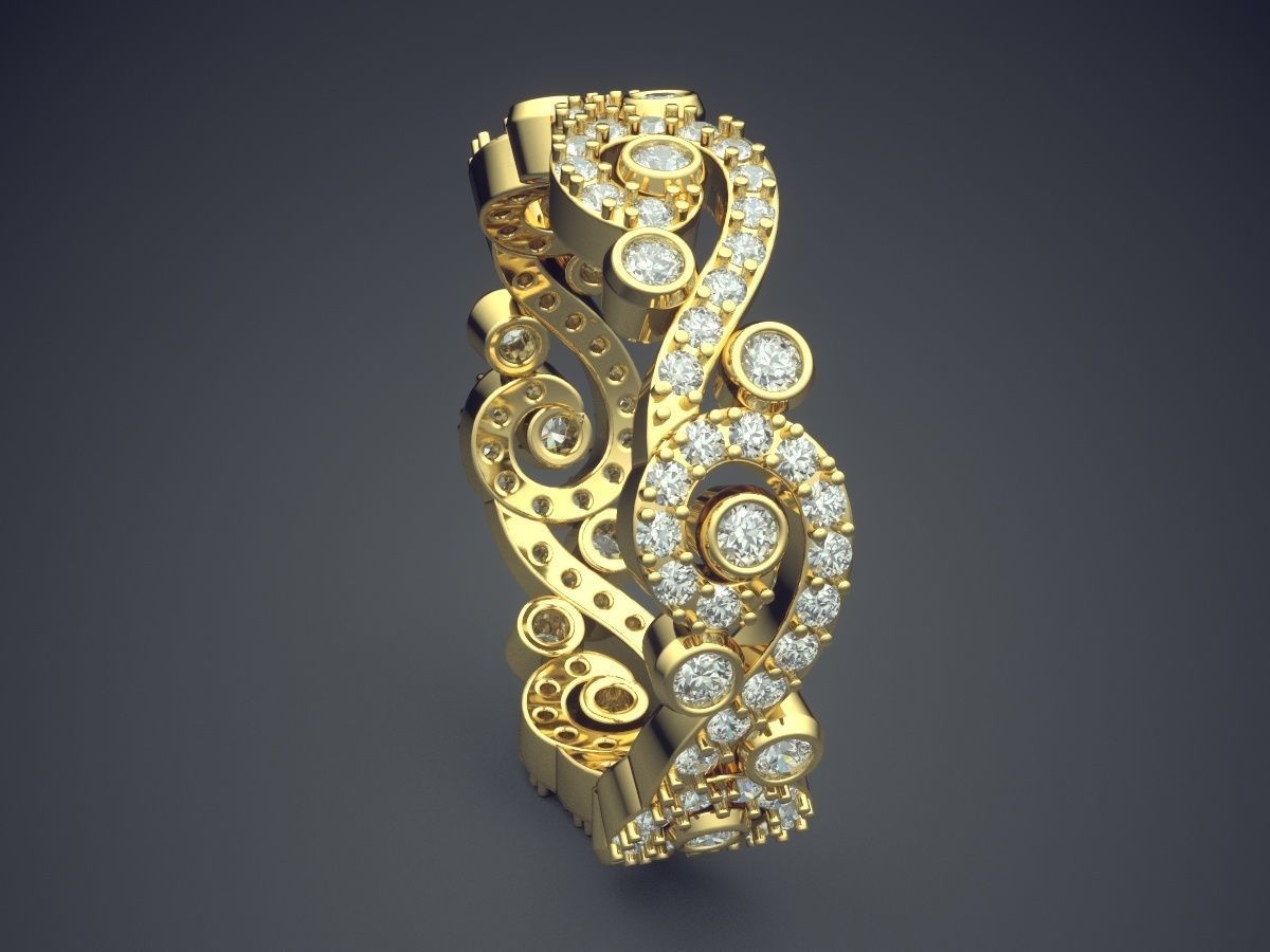 Detailed Ring With Small Diamonds 1072 3D print model_3