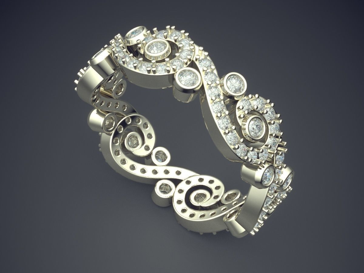 Detailed Ring With Small Diamonds 1072 3D print model_1