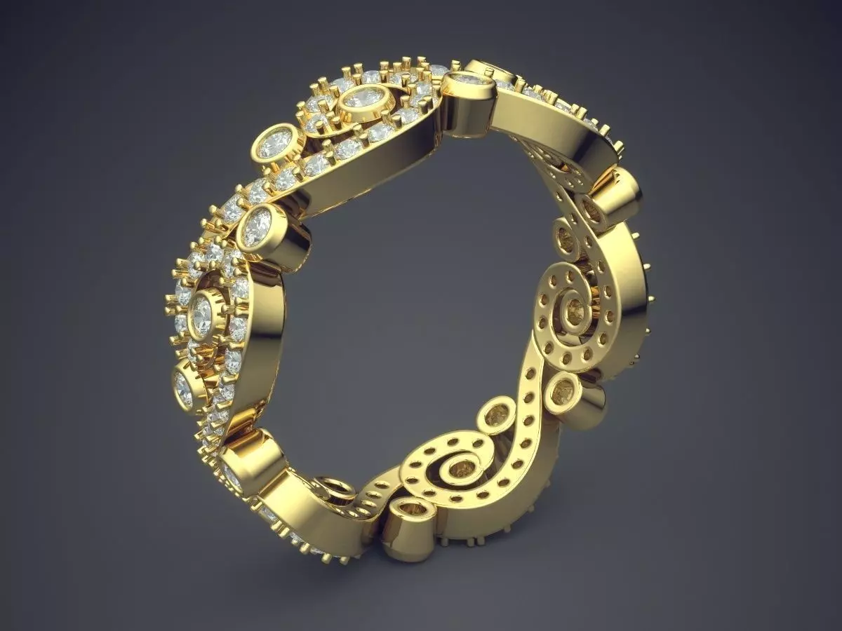 Detailed Ring With Small Diamonds 1072 3D print model_0