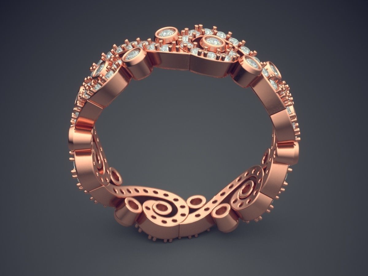 Detailed Ring With Small Diamonds 1072 3D print model_2