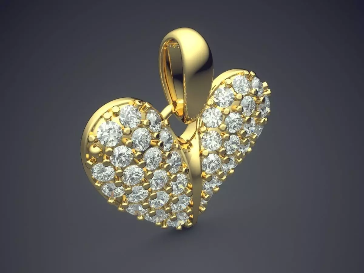 Heart Shaped Pendant With Diamonds 1063 3D print model