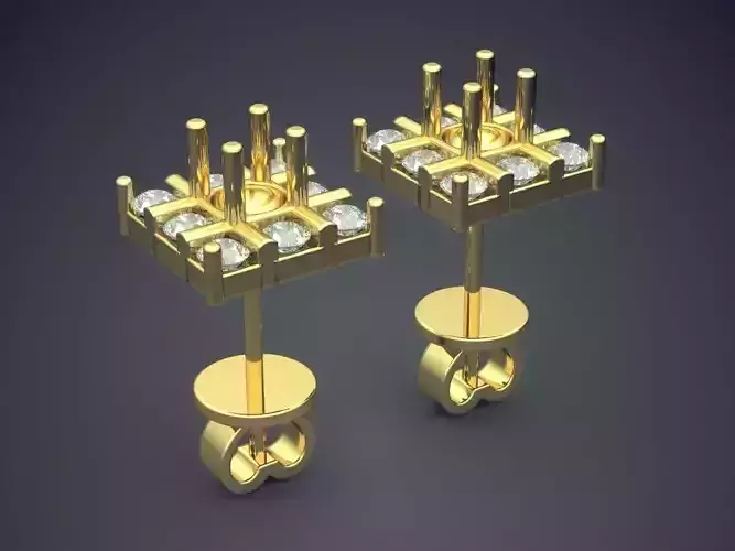 Square Shaped Feminine Diamond Earrings 1060