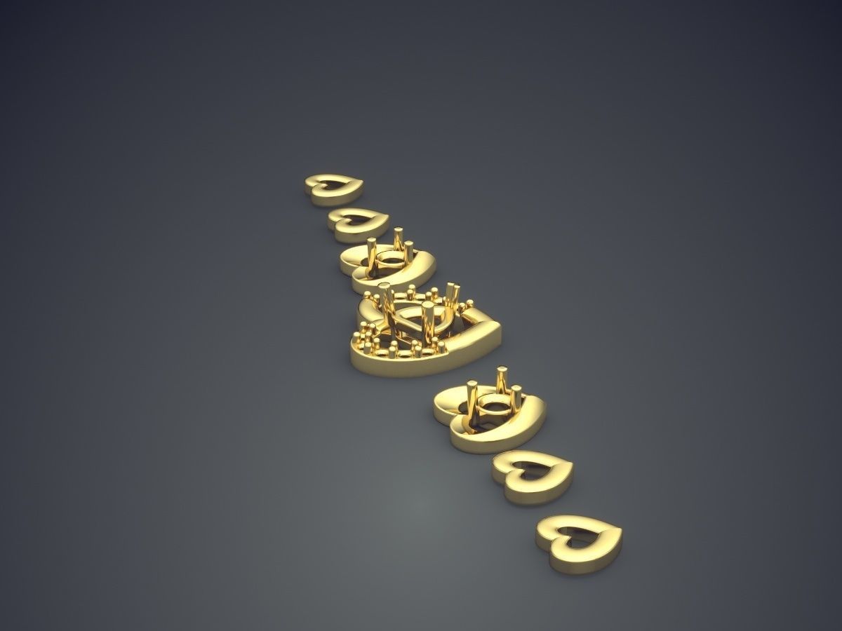 Heart-Motif Small Diamond Bracelet 1047 3D print model_3