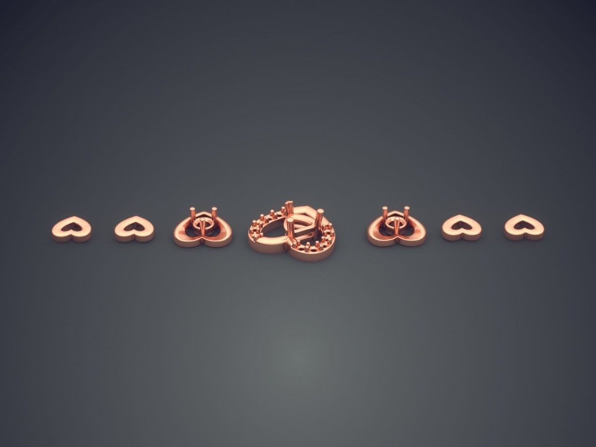 Heart-Motif Small Diamond Bracelet 1047 3D print model_2