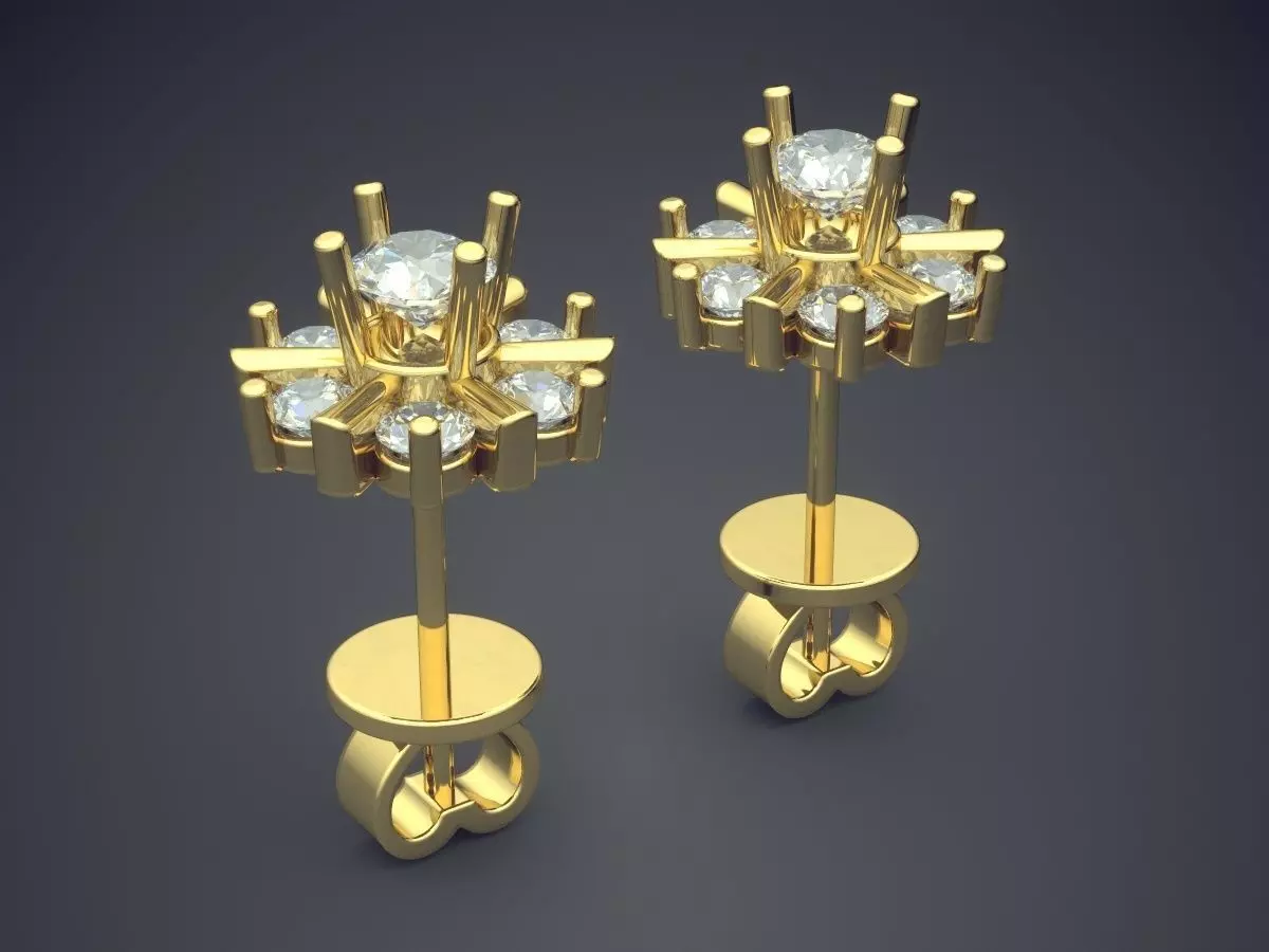 Flower-shaped Earrings With Diamonds 1044 3D print model
