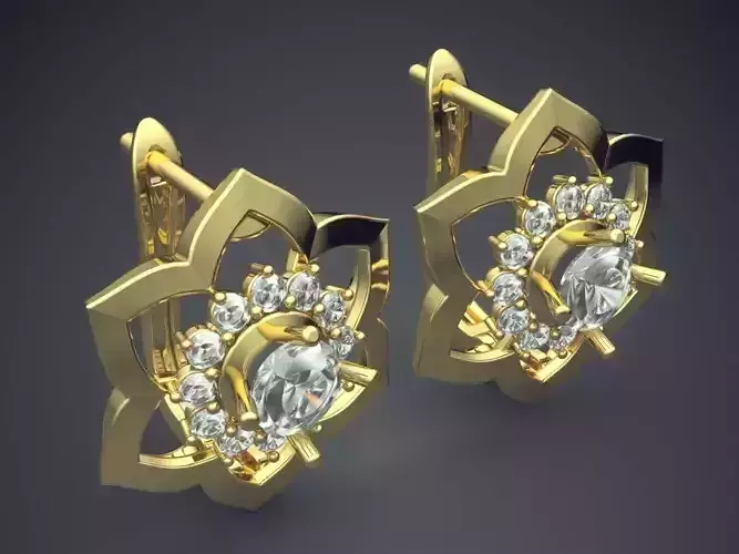 Vintage Feminine Flower Diamond Earrings 1038