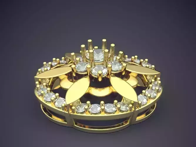 Oval Flower Shaped Brooch With Diamonds 1024