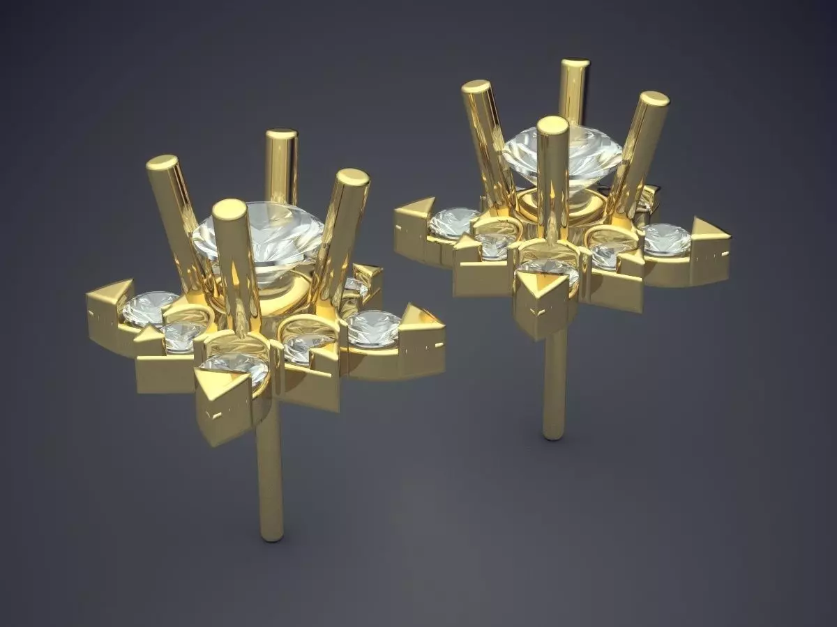 Flower Shaped Earrings With Diamonds 1000 3D print model