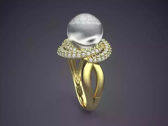 Wedding Ring With Diamonds And Pearl On Top 342