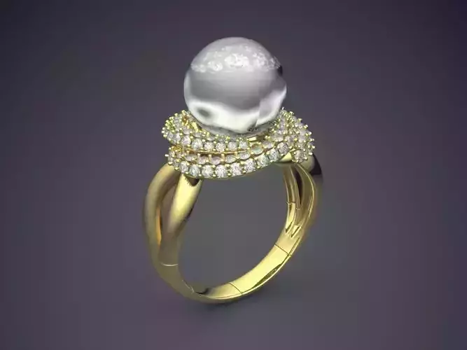 Wedding Ring With Diamonds And Pearl On Top 342