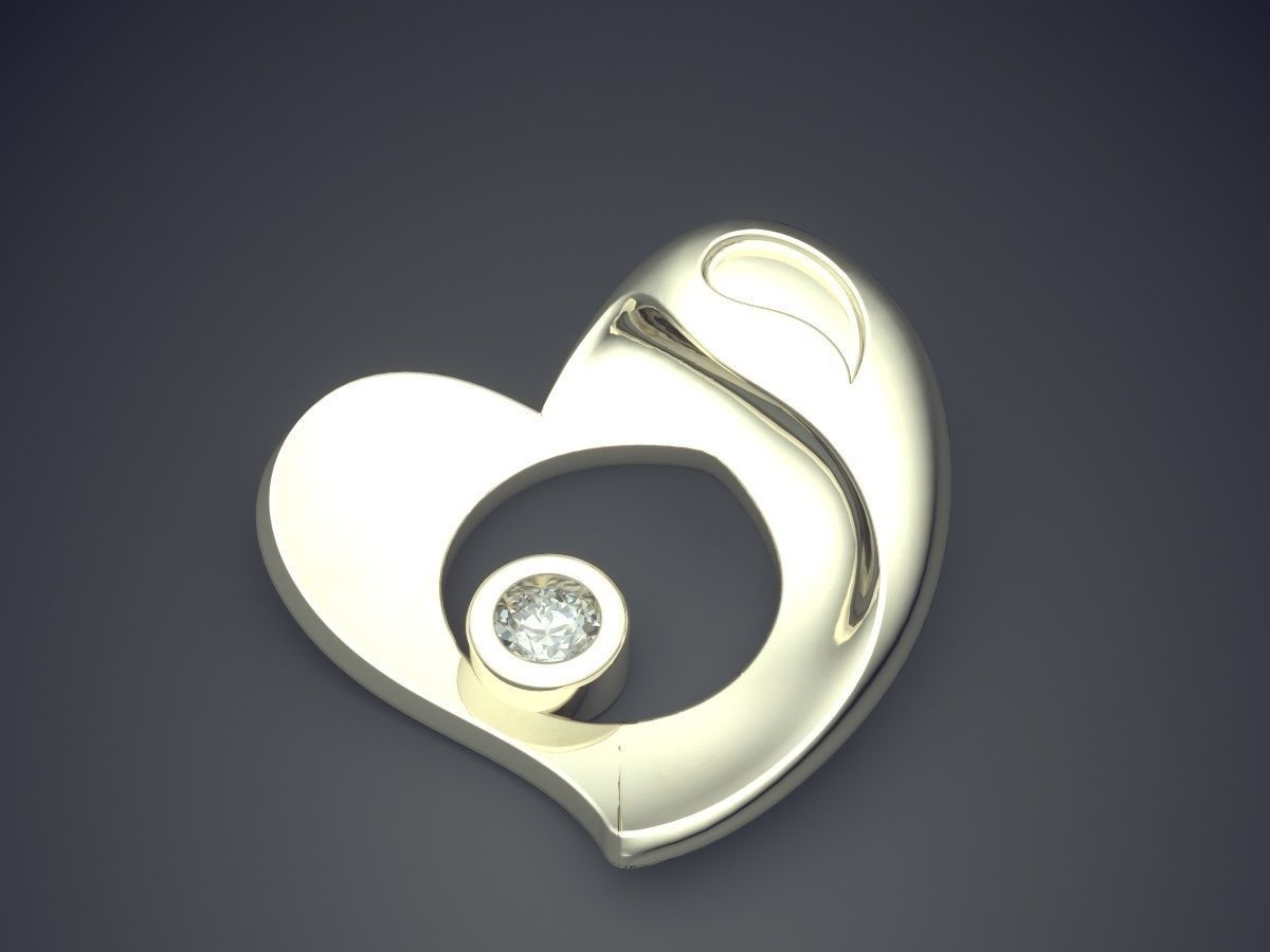 Unique Futuristic Heart Shaped Pendant with Diamonds 258 3D print model_1