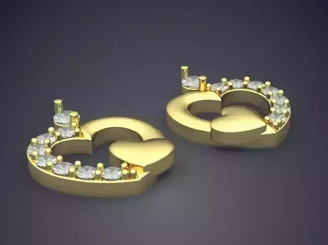 Heart-shape Earrings With Heart Decoration And Diamonds 2363