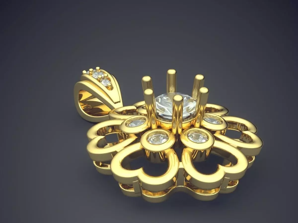 Flower-shape Pendant Brooch With Diamonds 1862 3D print model_0