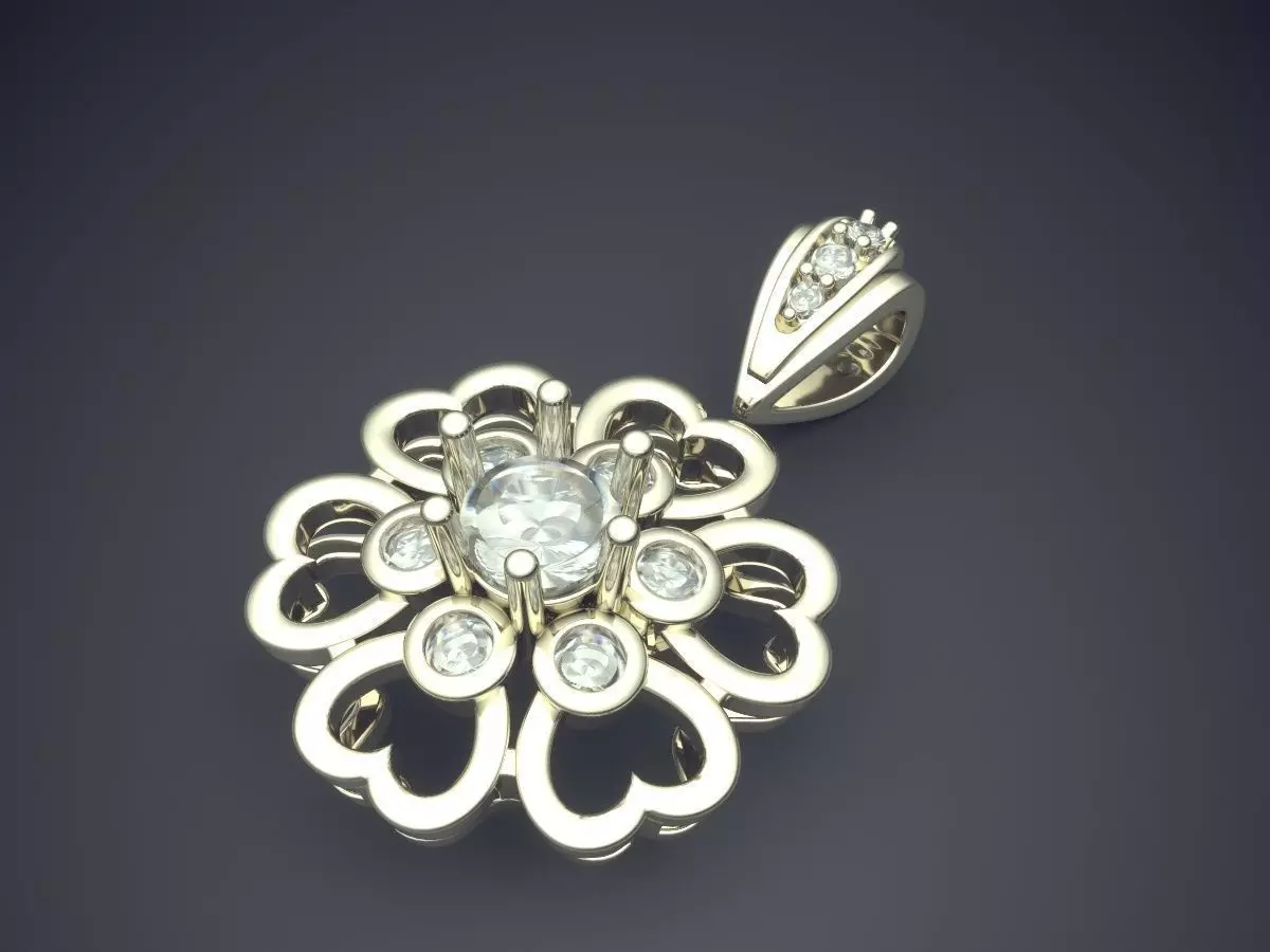 Flower-shape Pendant Brooch With Diamonds 1862 3D print model_1