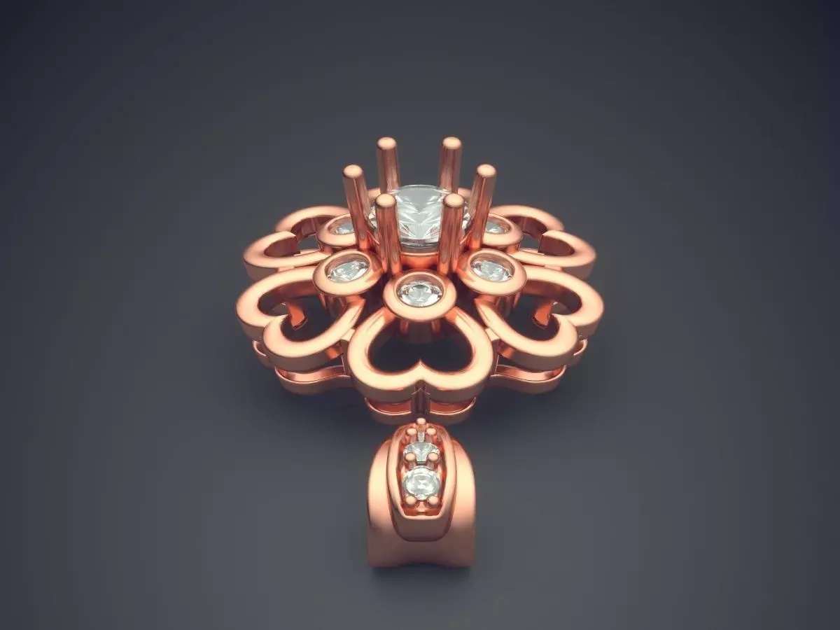 Flower-shape Pendant Brooch With Diamonds 1862 3D print model_2