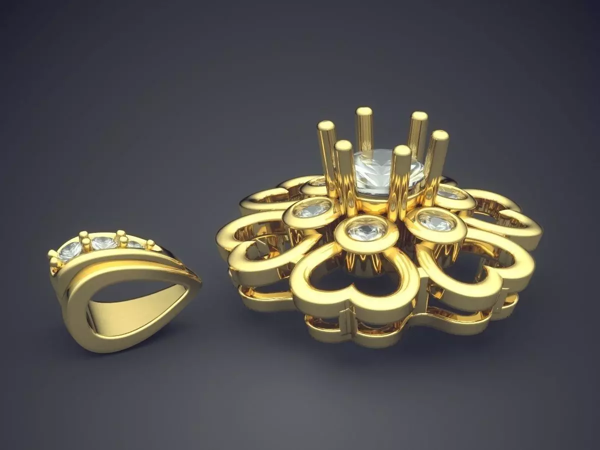 Flower-shape Pendant Brooch With Diamonds 1862 3D print model_3