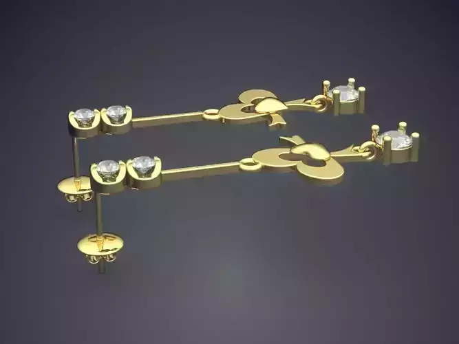 Heart-shaped Long Earrings With Diamonds