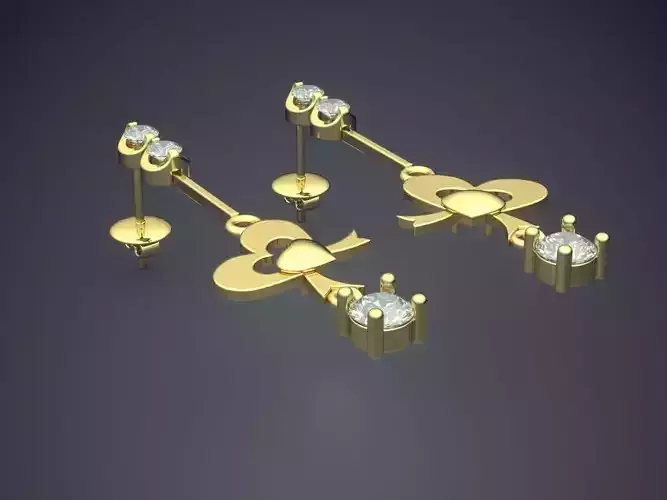 Heart-shaped Long Earrings With Diamonds 3D print model