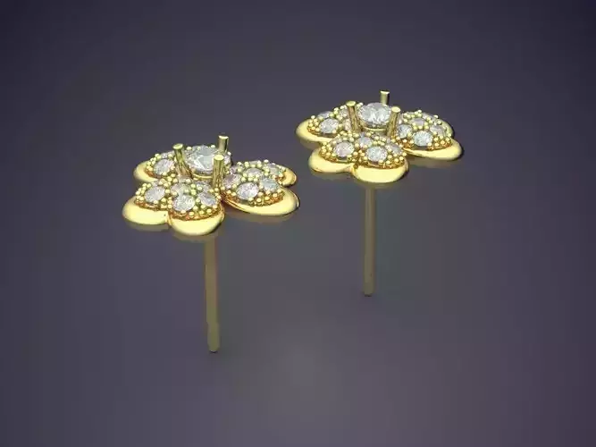 Cute Simple Minimal Flower-Shaped Earrings With Diamonds