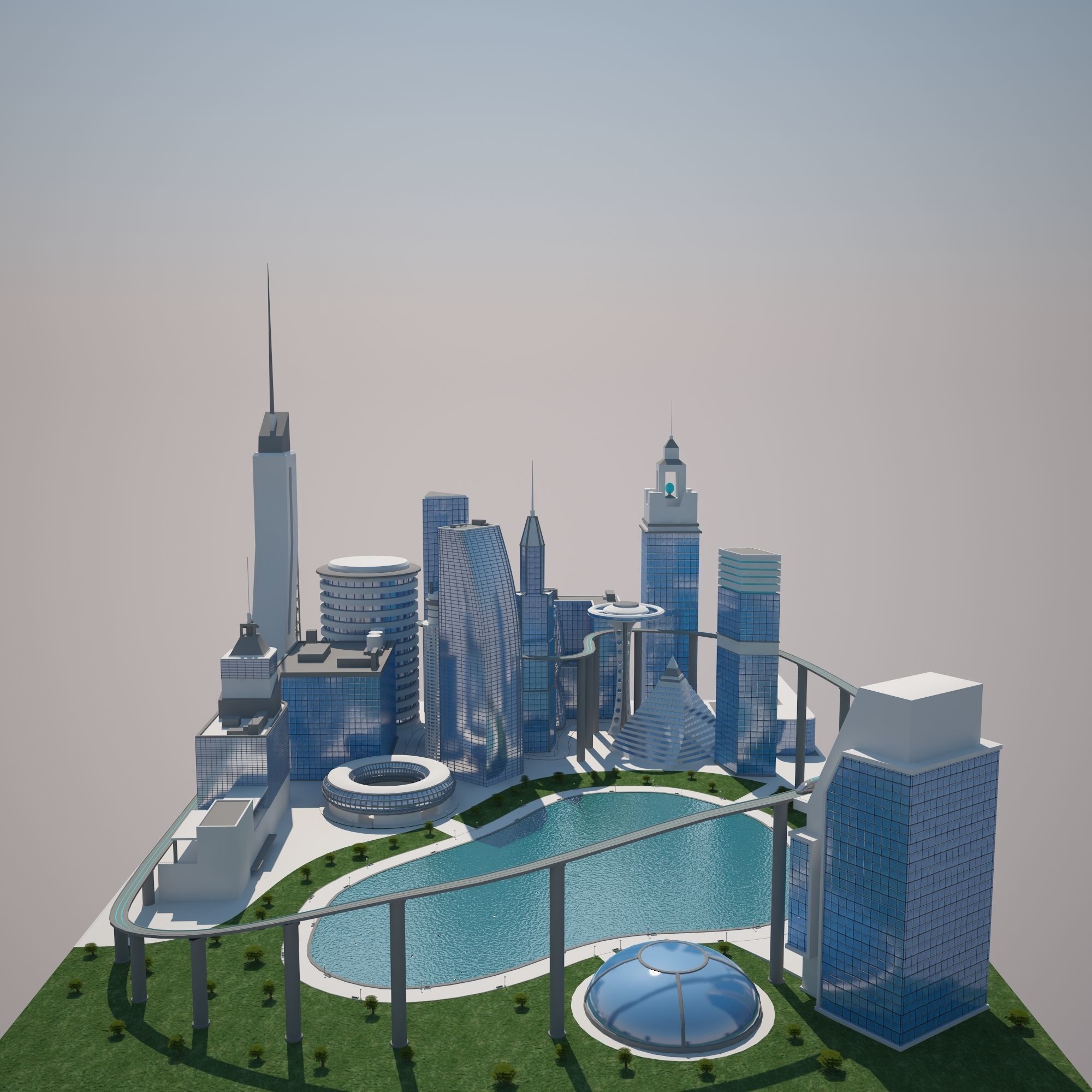 Futuristic City 3D model_3