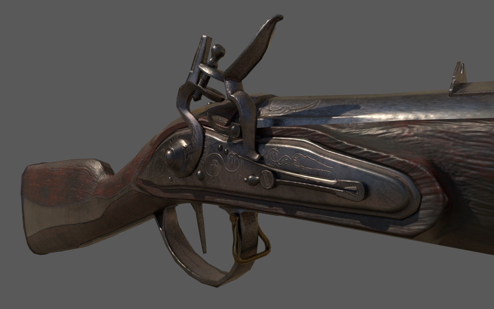 Flintlock Musket Low-poly 3D model_7