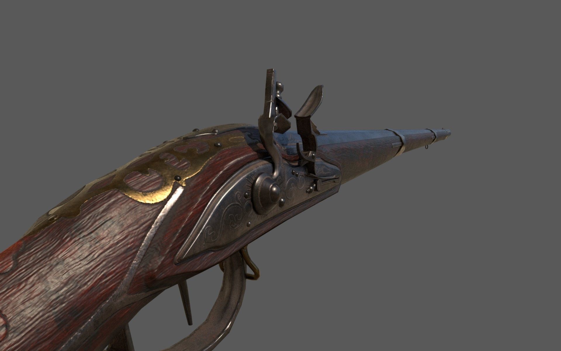 Flintlock Musket Low-poly 3D model_4