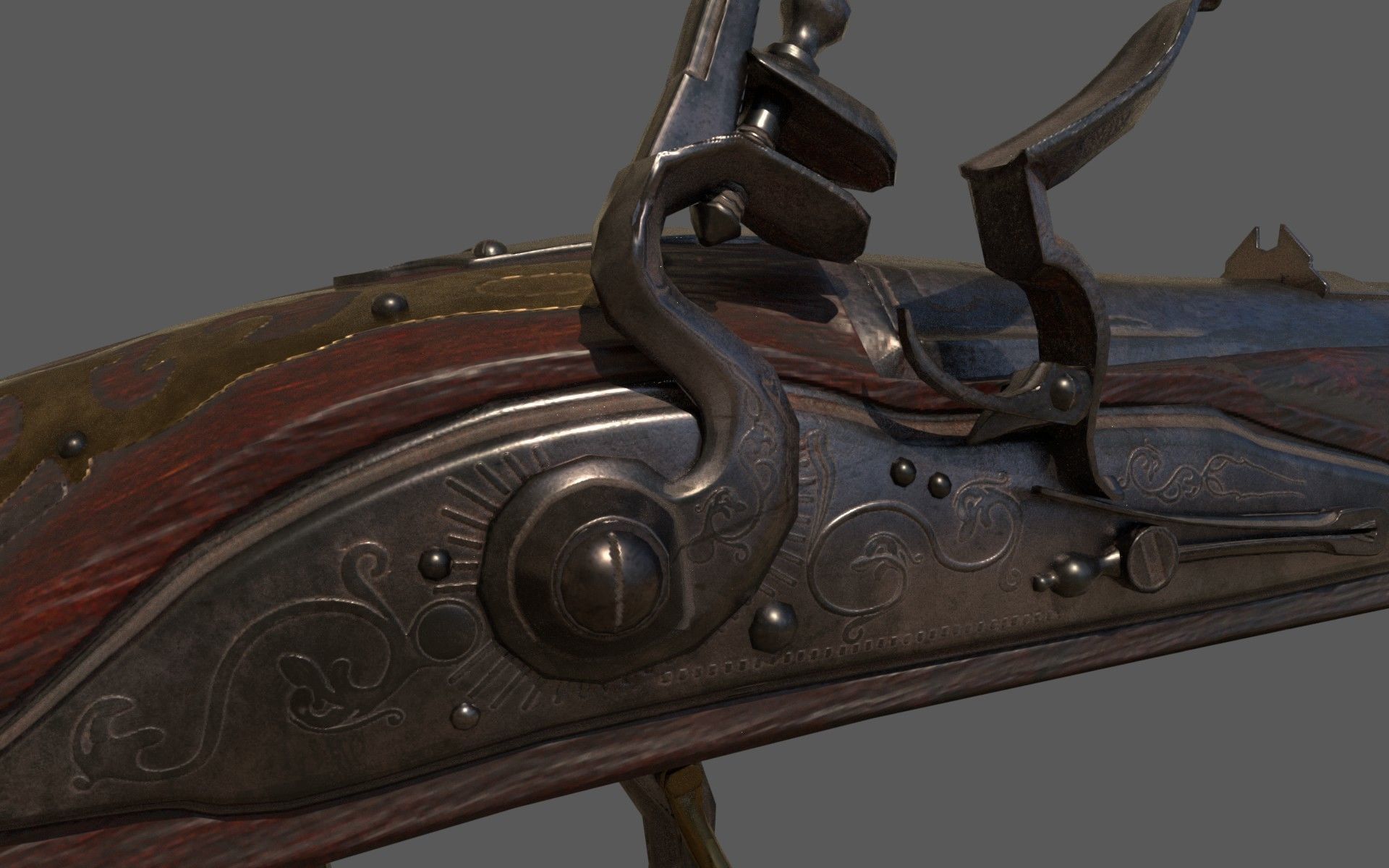 Flintlock Musket Low-poly 3D model_6