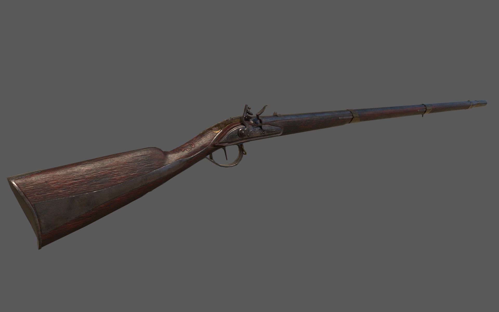 Flintlock Musket Low-poly 3D model_2