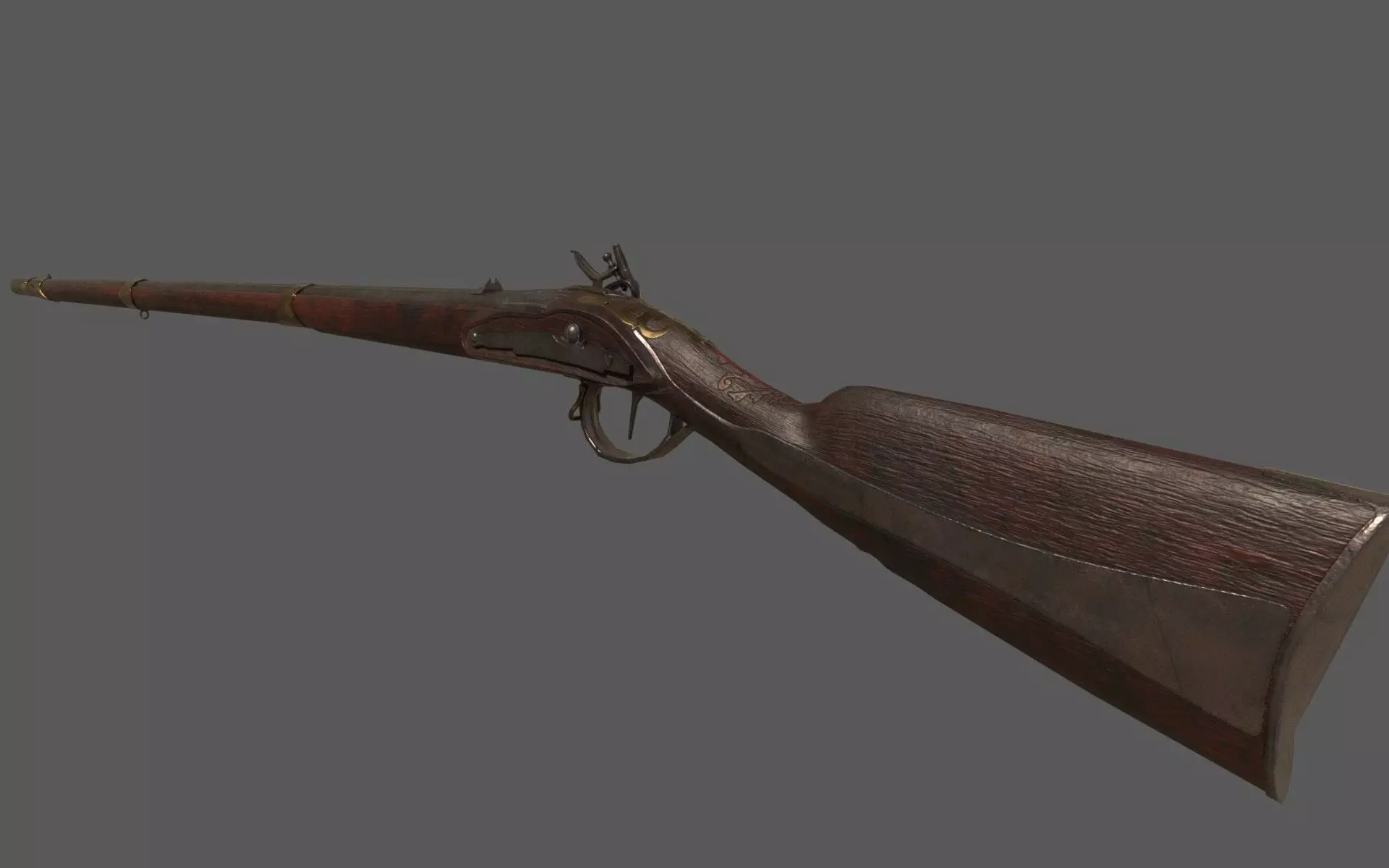 Flintlock Musket Low-poly 3D model_0