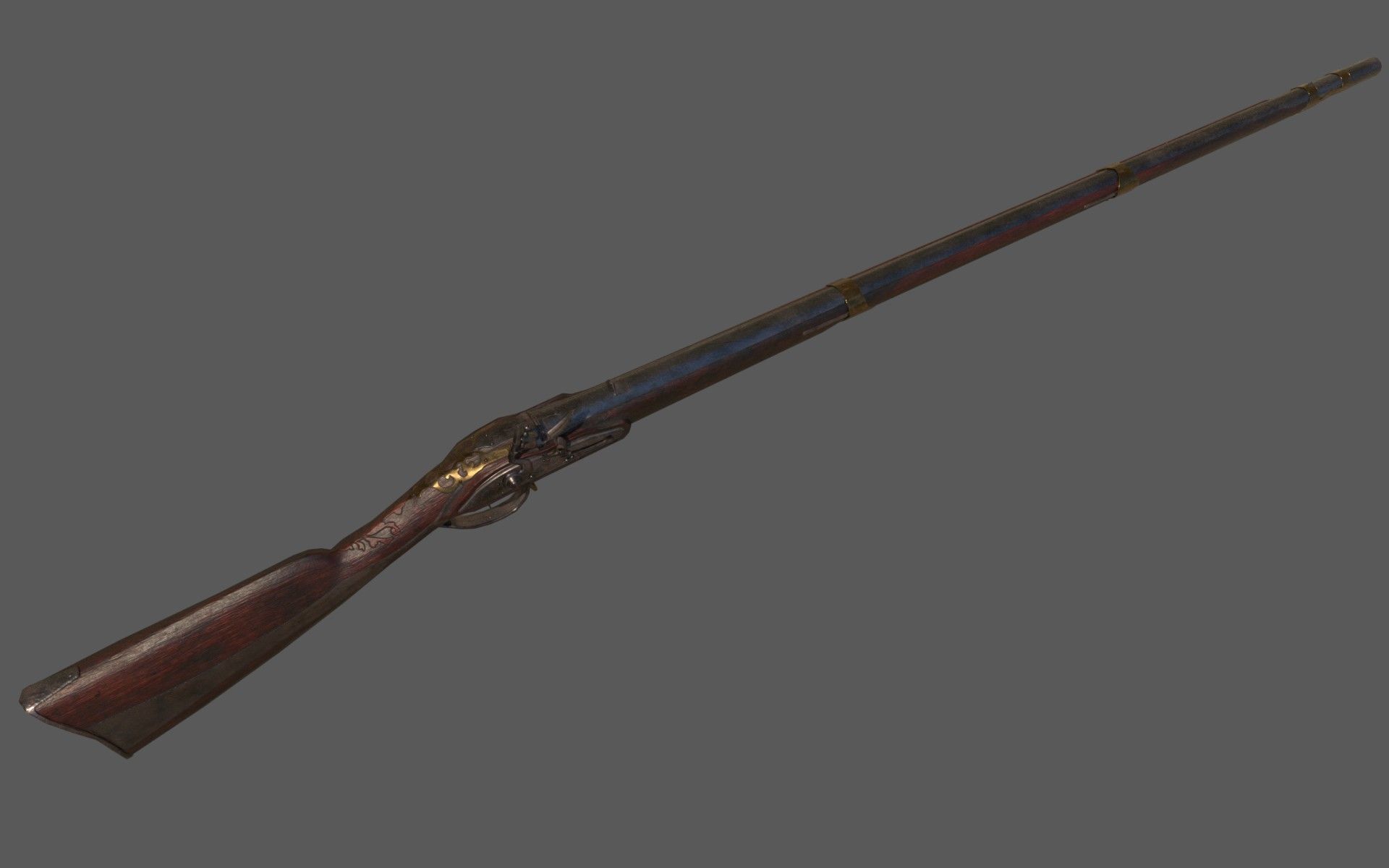 Flintlock Musket Low-poly 3D model_1