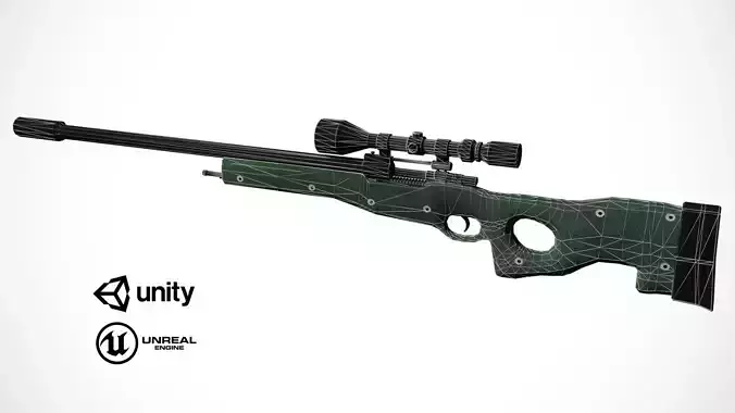 Simple AWP rifle mobile game Free low-poly 3D model