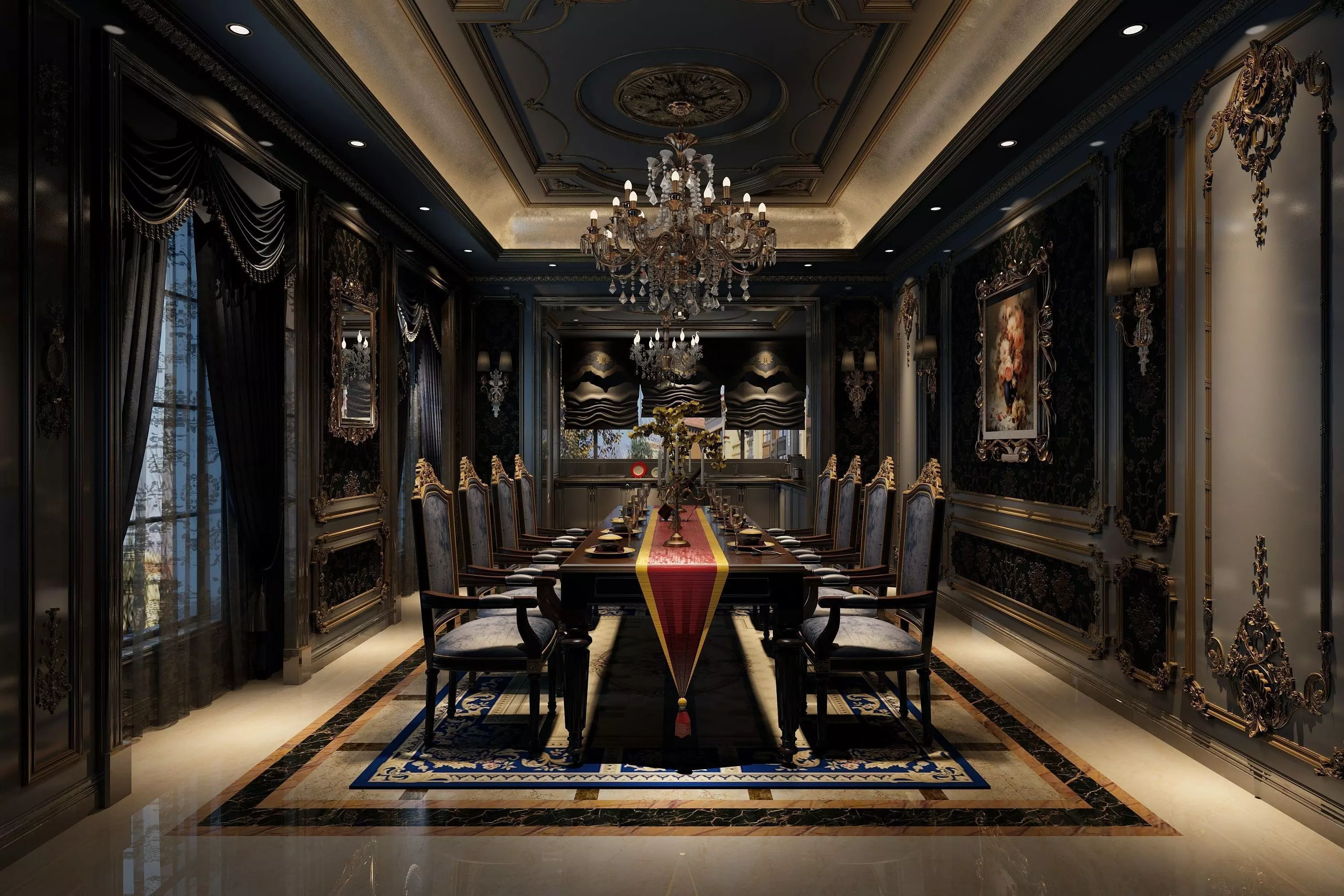 Dinner Table With Room Wooden 3D print model_0