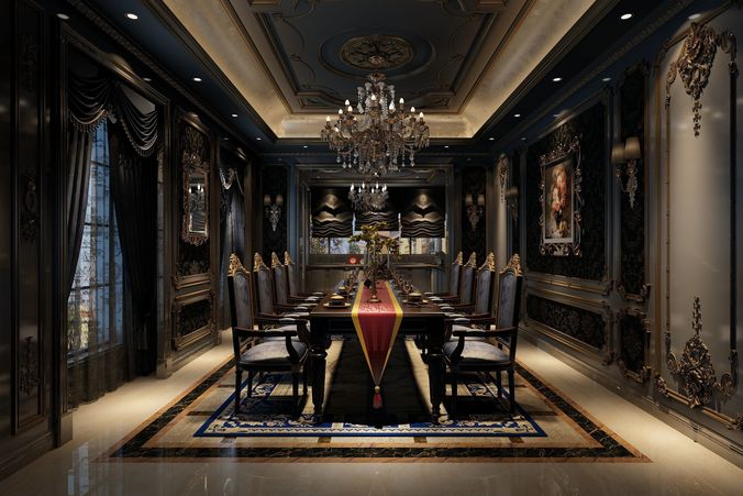 Dinner Table With Room Wooden 3D print model