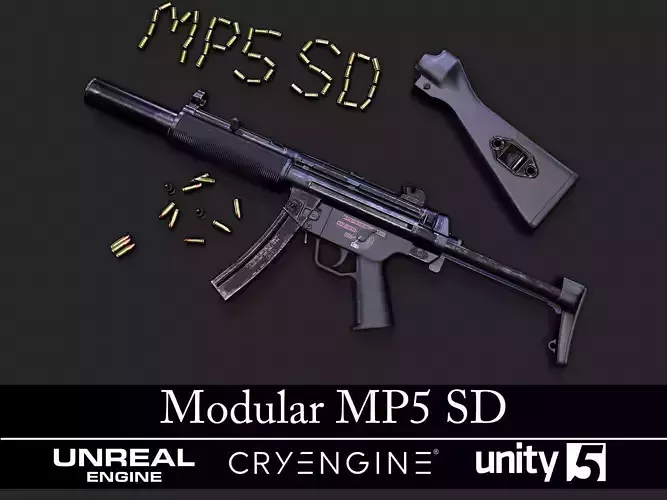 Modular MP5 SD - Textured - Game Ready Low-poly 3D model