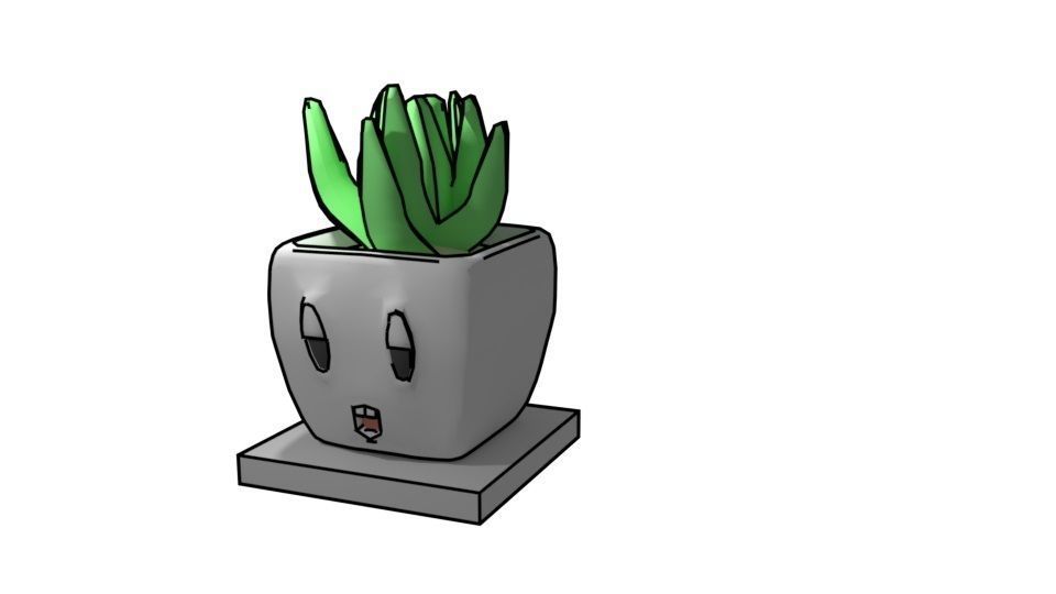 Planties set potted plant with smiley face Low-poly 3D model_14