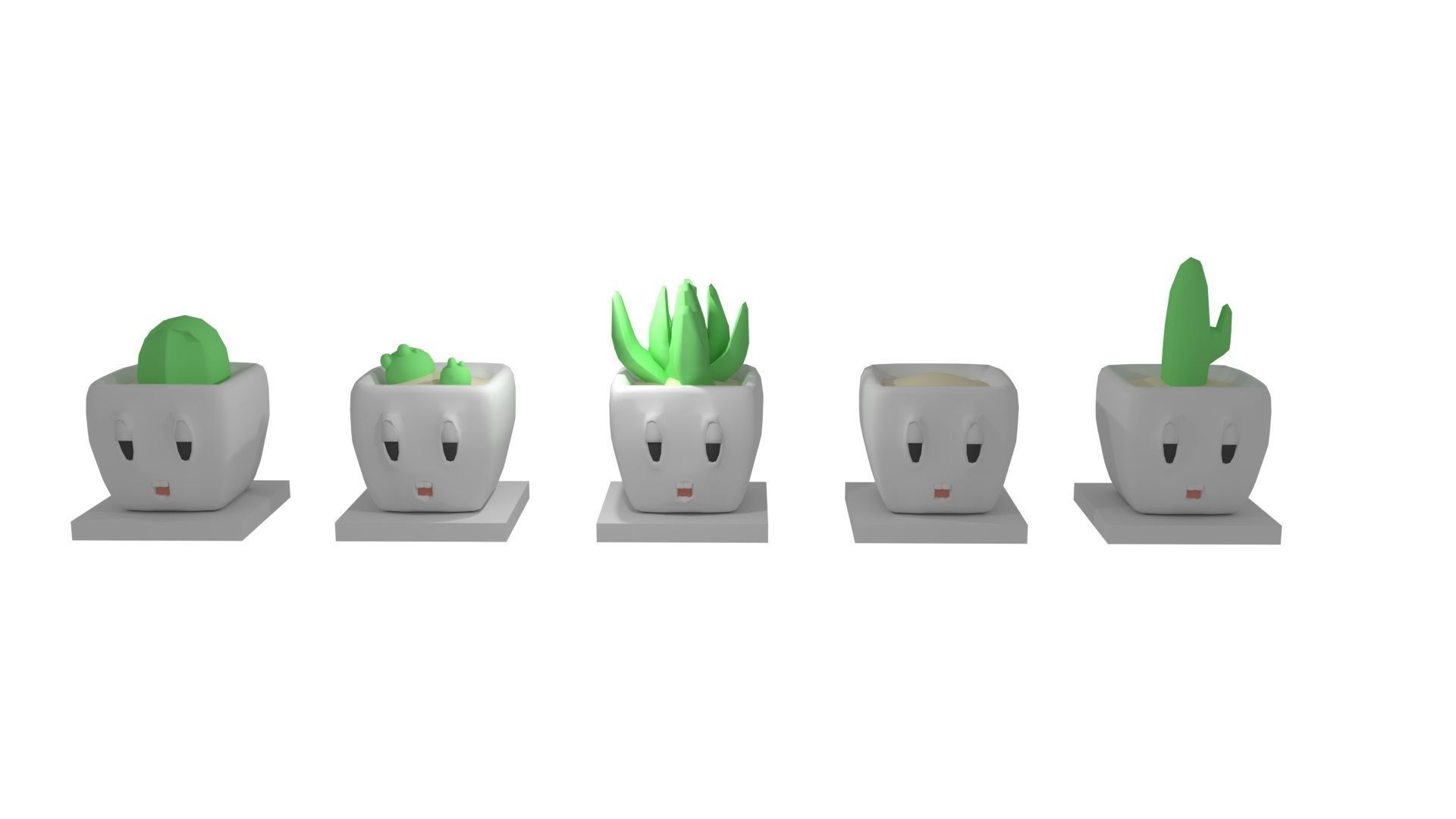 Planties set potted plant with smiley face Low-poly 3D model_4