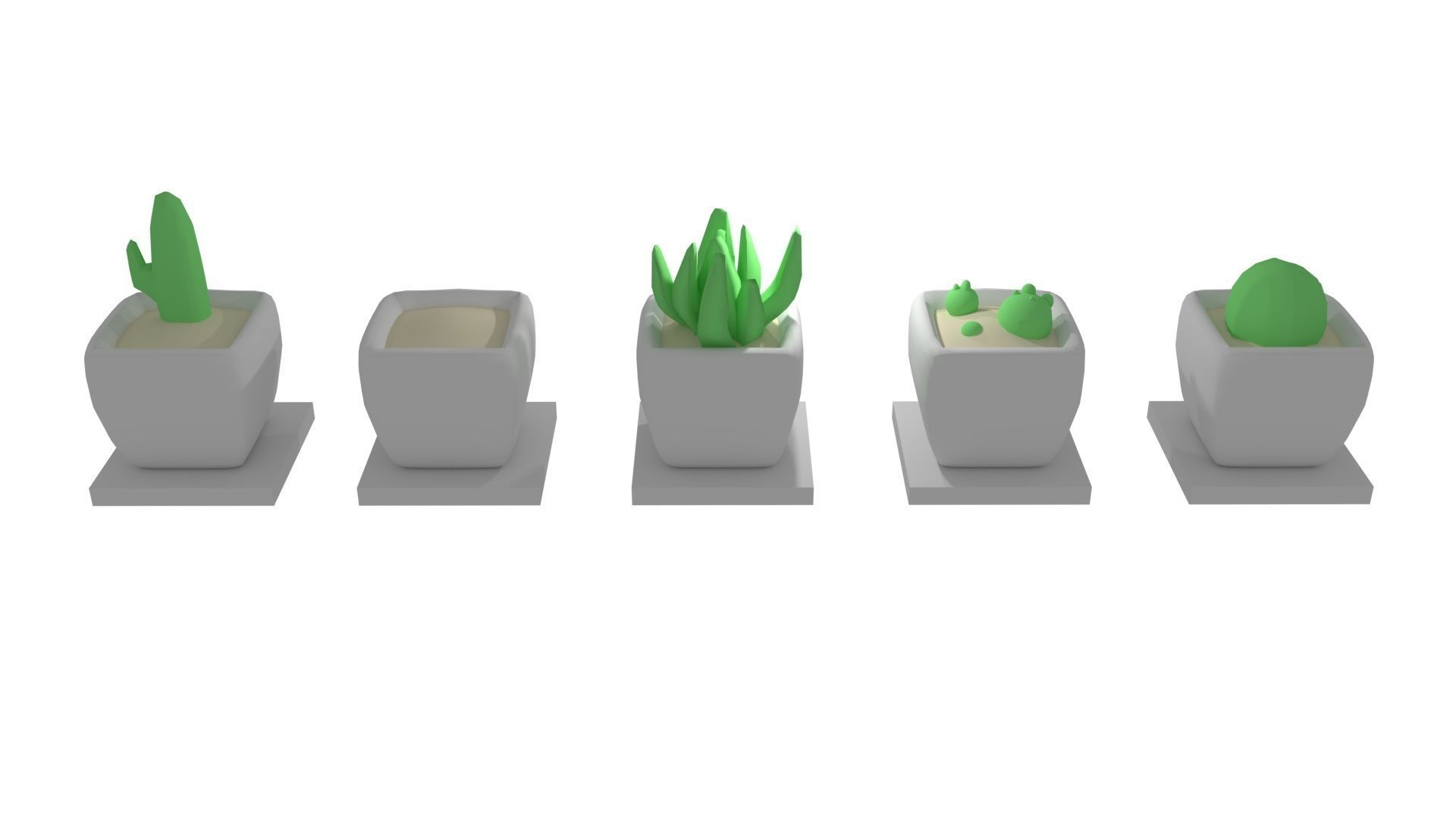 Planties set potted plant with smiley face Low-poly 3D model_3