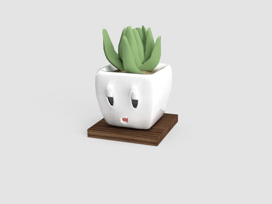 Planties set potted plant with smiley face Low-poly 3D model_1