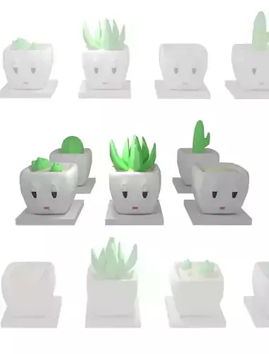 Planties set potted plant with smiley face Low-poly 3D model